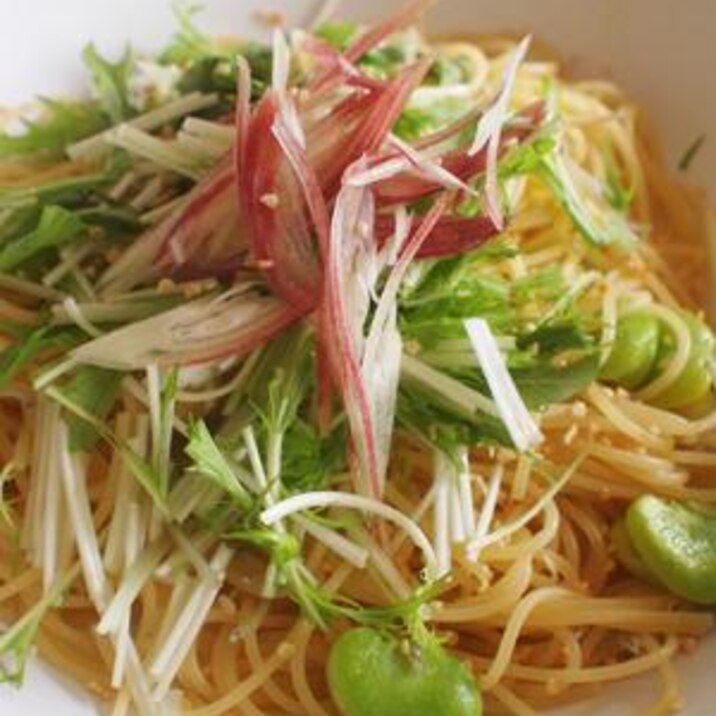 そら豆と水菜のスパゲティ